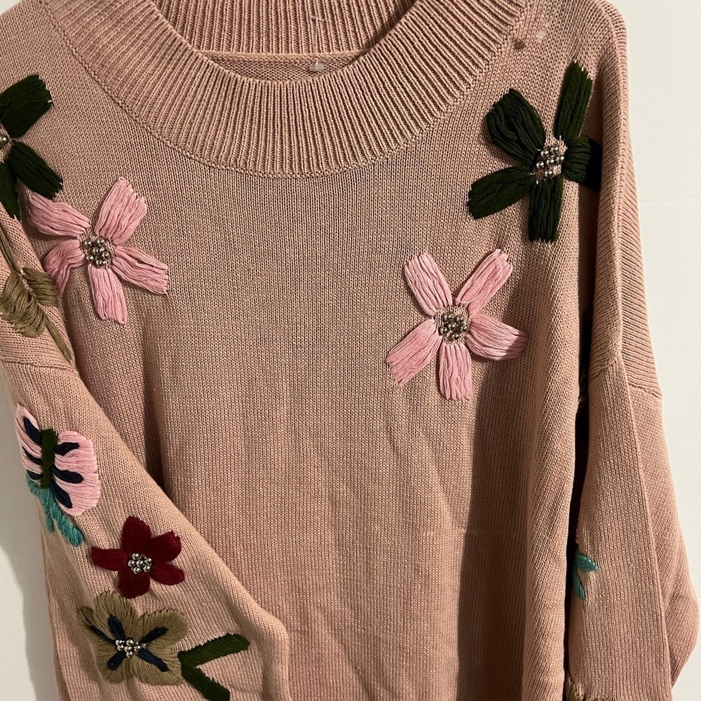 Beautiful Hand Made Embroidered Flowers Sweater